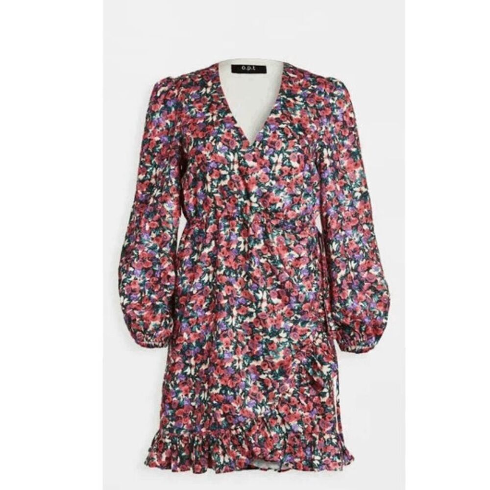 NEW!‎ O.P.T. Cade Floral Wrap Dress One Pretty Thing Lined Puff Sleeve Size XS